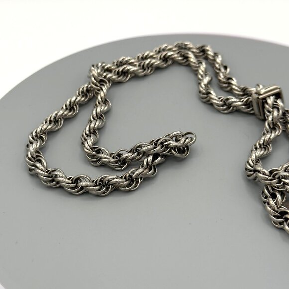 Vintage Silver Tone Long Twisted Rope Chain Necklace With Tassel Ends - Picture 12 of 13